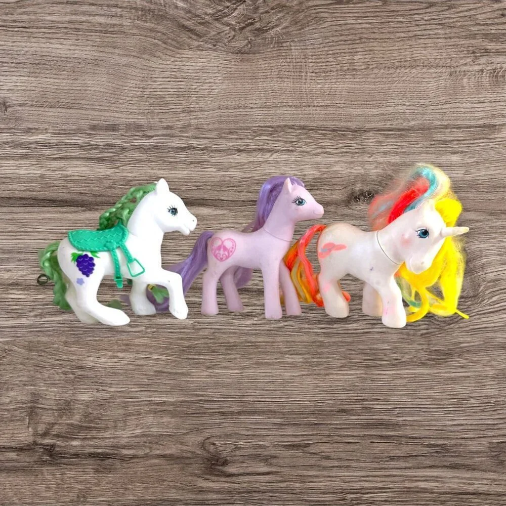 Vtg My Little Pony G1 Unicorn Earth Hair Play Lot Sweet Stuff Grapes Peachy MLP